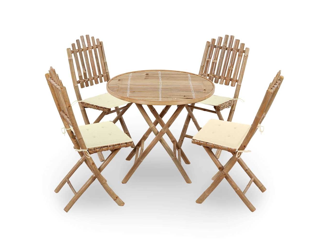 Vidaxl 5 Pcs Conj. De Jantar Dobrável C/ Almofadões P/ Exterior Bambu