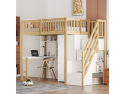 Cama Alta 90x200 Madeira Com Armário Prateleira Mesa E Armazenamento