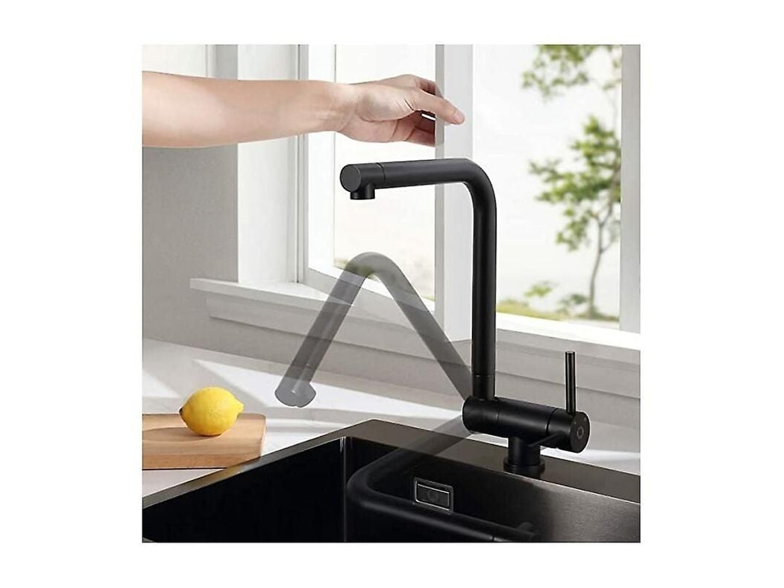 Grifo De Cozinha Preto, Grifo De Cozinha Desmontável Abaixo Da Janela, Flexível 90 Plegável/360 Rotatório, Aço Inoxidável Yn05-b