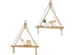 PRATELEIRAS de parede Nova Line boho de madeira rústica, conjunto de 2 para quartos, sala, plantas, marrom