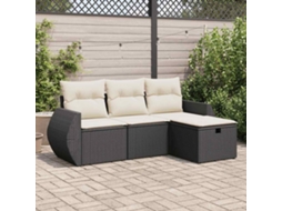 Vidaxl 4 Pcs Conjunto De Sofás Para Jardim C/ Almofadões Vime Pe Preto
