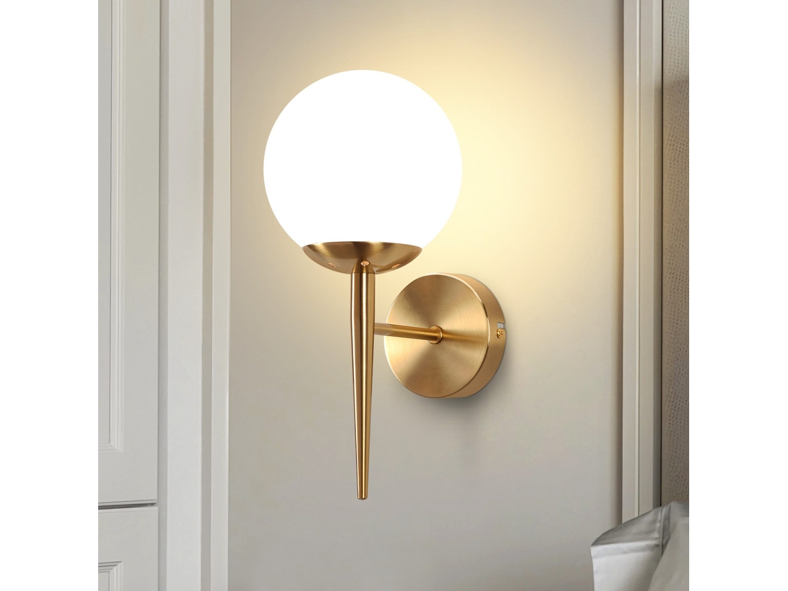 Nettlife Candeeiro De Parede Vintage Dourada Em Bola De Vidro E27 Para Quarto E Escada, 40 W, 15 Cm, Em Metal E Vidro, Para Uso Diário