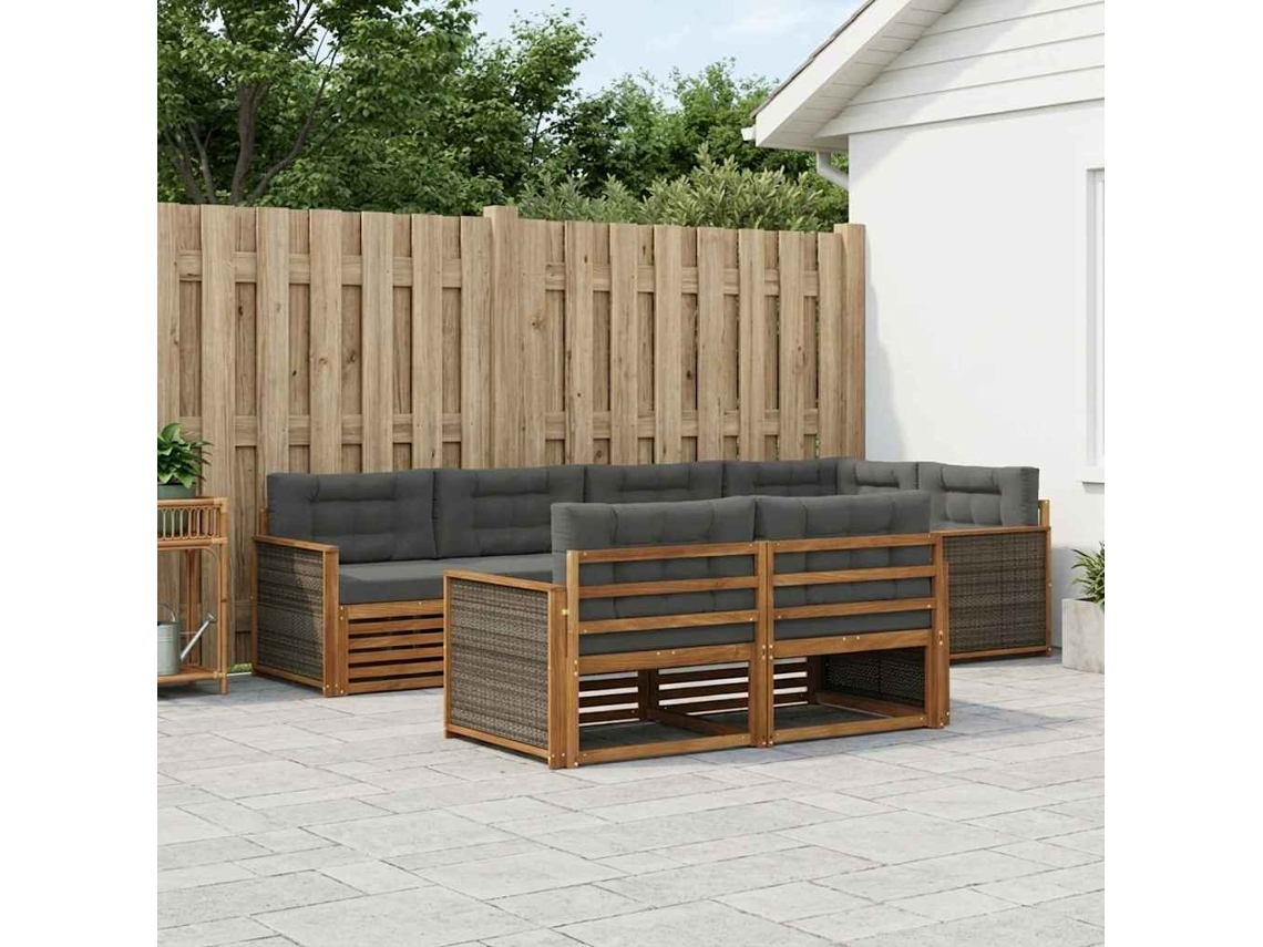 Vidaxl Conjunto De Sofás Para Exterior 7 Unid. Natural E Antracite