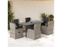 7 Pcs Conj. Jantar P/ Jardim C/ Almofadões Vime Pe Cinza Claro Dkd Home Decor