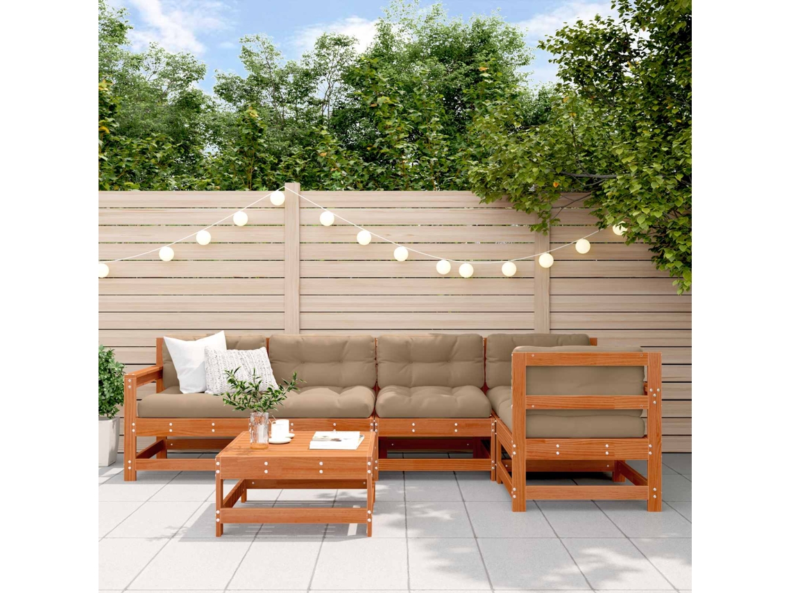Vidaxl Conjunto De Lounge De Jardim 6 Pcs Castanho Encerado