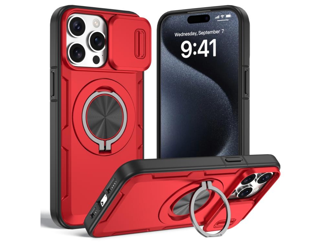 Capa Zruxe Compativel Com Iphone 15 Pro (magsafe - Suporte Giratorio - Vermelha)