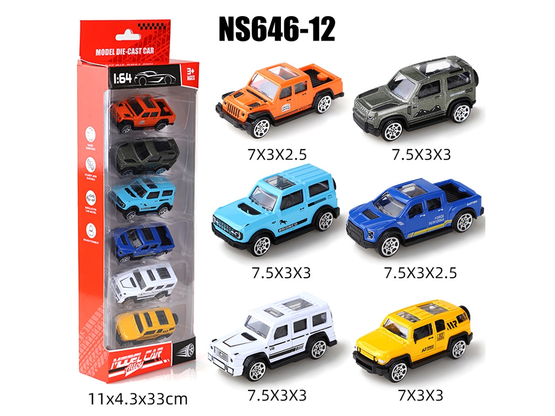 Miniaturas de Carros Deslizantes em Escala 1/64, Brinquedos Infantis MDUG (6 Carros)