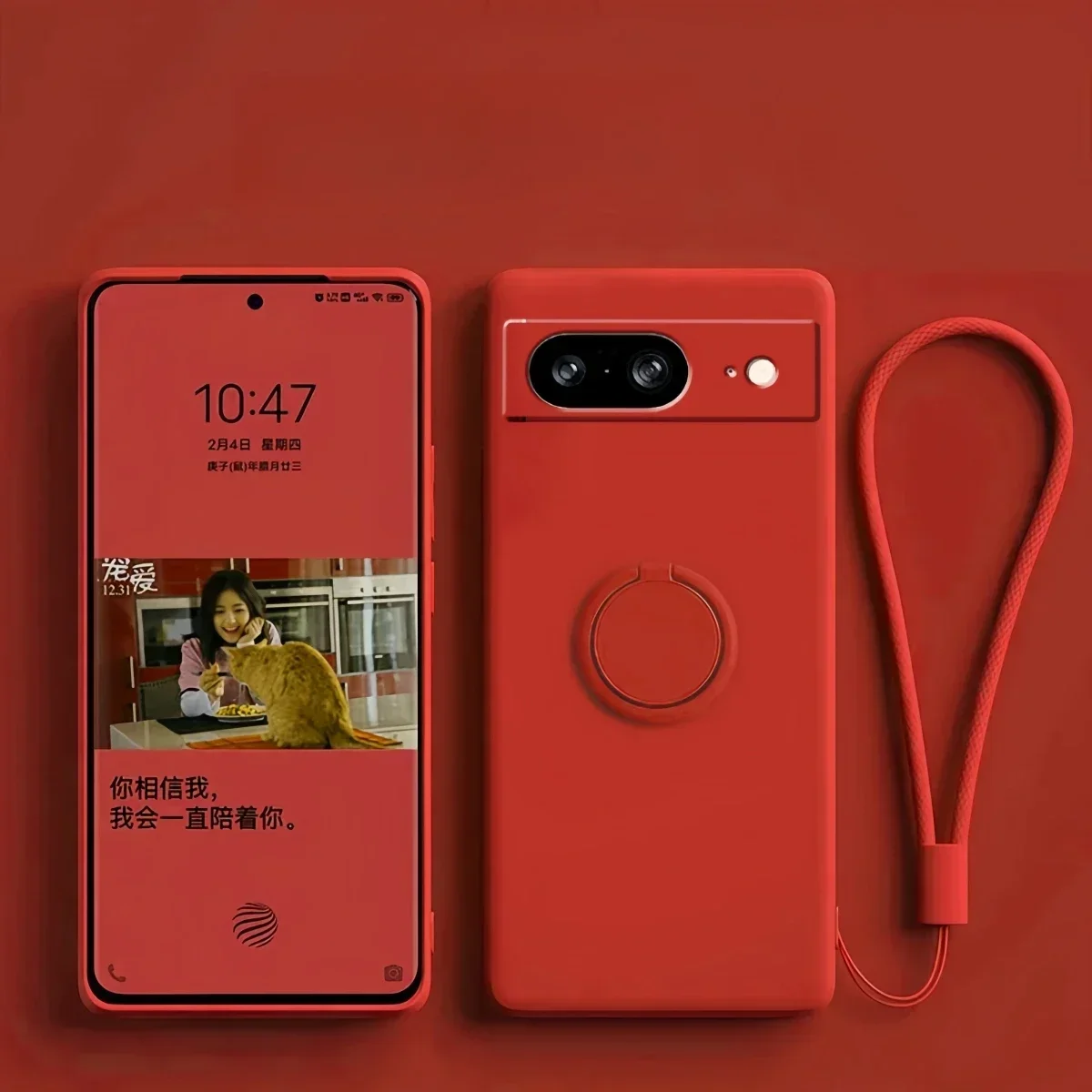 (vermelho, Google Pixel 7) Capa De Celular Em Silicone Líquido Macio Com Suporte De Anel Magnético E Proteção Contra Impactos.