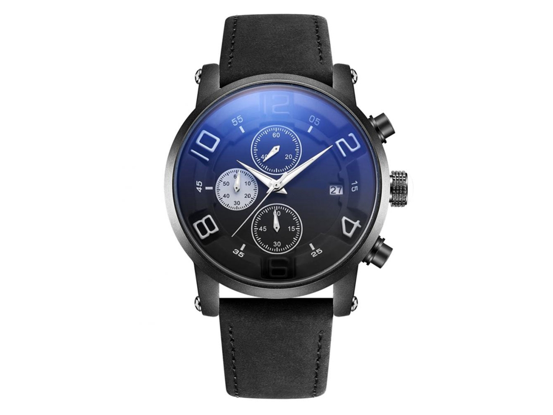 Relógio masculino Biden Fashion em metal com movimento de quartzo, à prova d'água e pulseira ajustável (preto)
