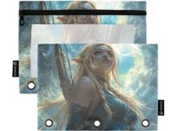 Estojo Plástico Com Janela Transparente, Estampa De Garota Anime Do Jogo Archers, Ideal Lápis Grandes Com Ilhós E