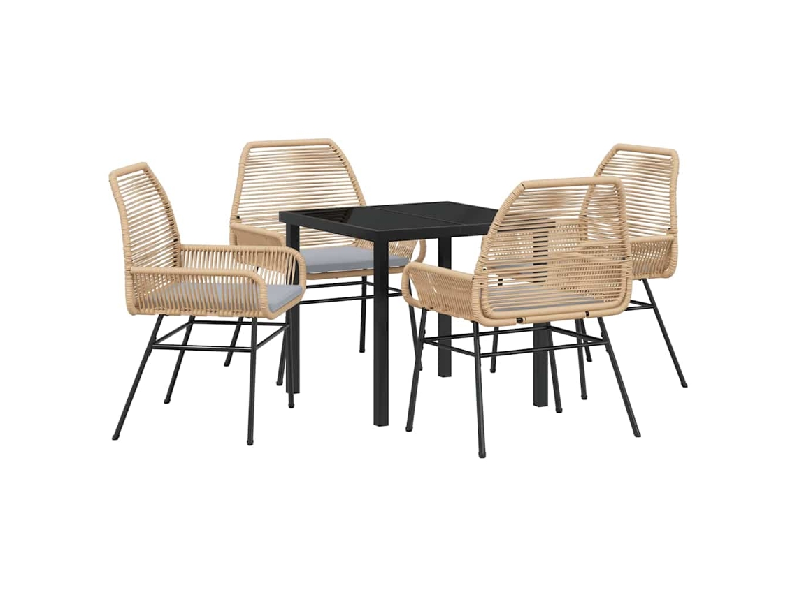 Conjunto de Jantar para Jardim 5 Pcs - Móveis de Jardim para Refeição Castanho Vime Pe HARLANV1
