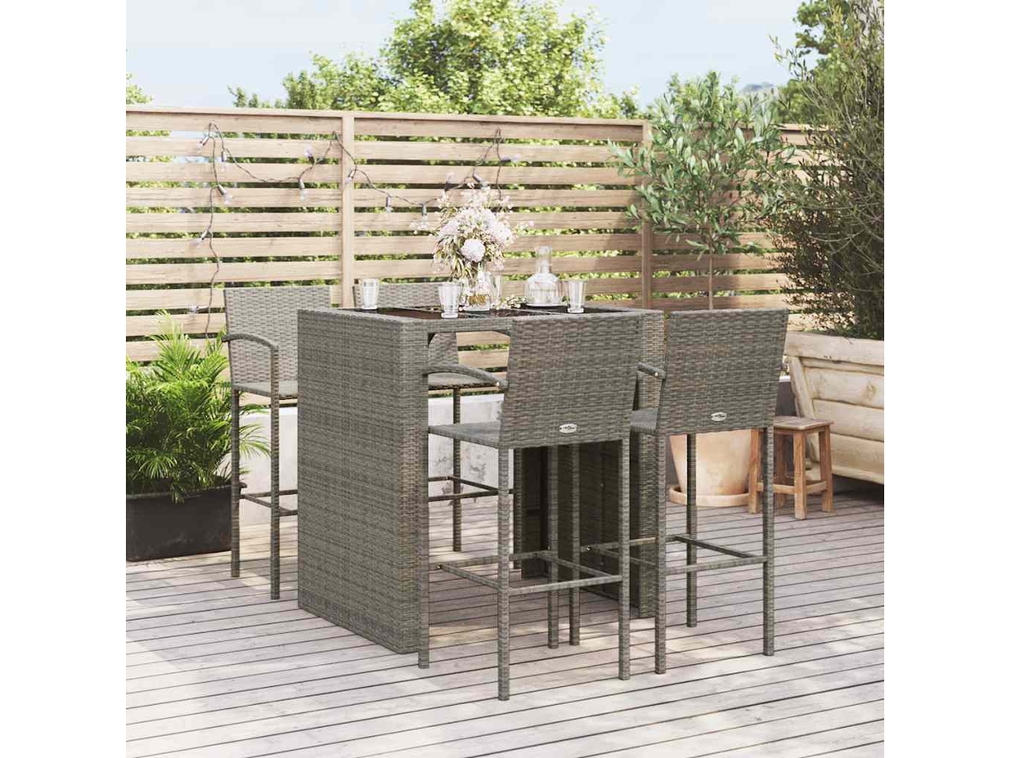 Vidaxl 5 Pcs Conjunto De Bar Para Jardim Vime Pe Cinzento