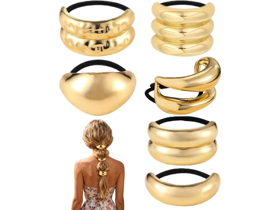 Elástico de cabelo dourado com 6 presilhas para rabo de cavalo