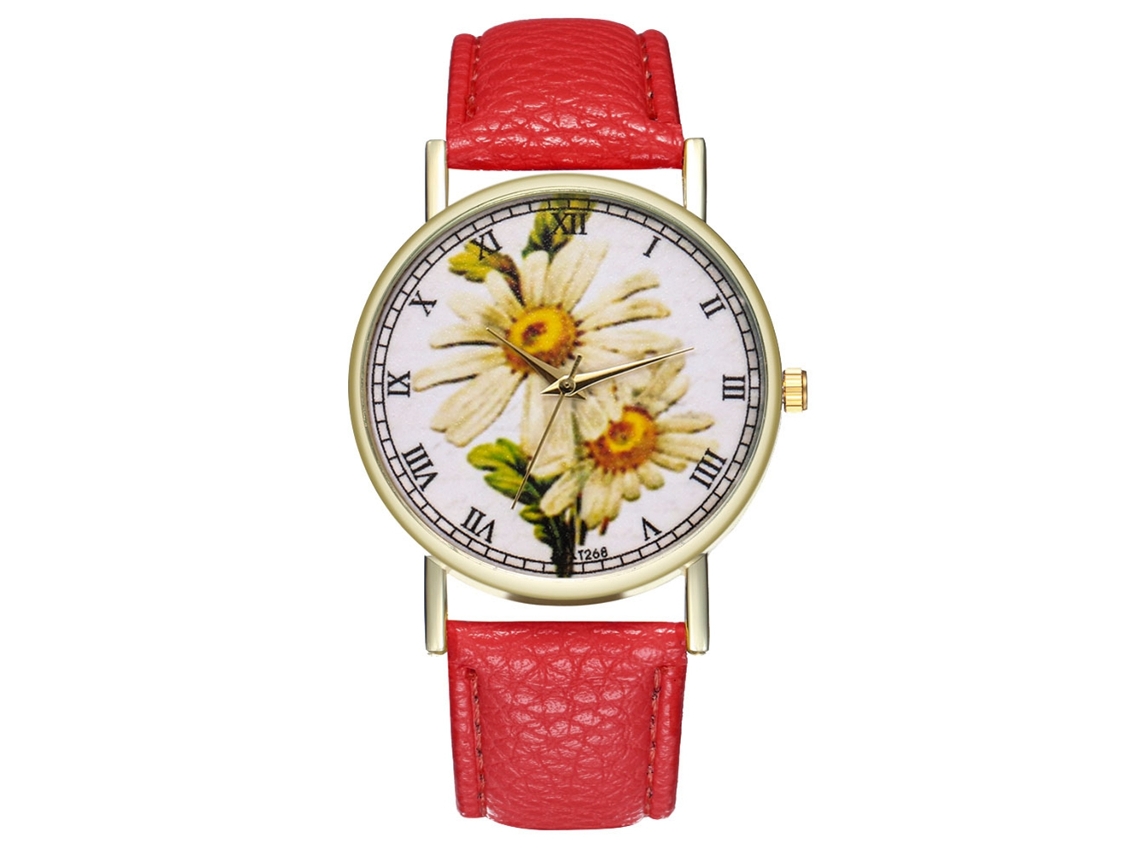 Relógio de Pulso Marguerite de Moda Quartz Leisure com Pulseira de Couro Vermelha