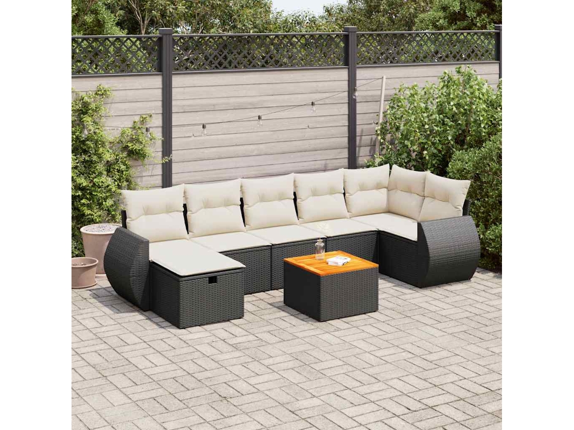 Vidaxl 8 Pcs Conjunto Sofás De Jardim Com Almofadões Vime Pe Preto
