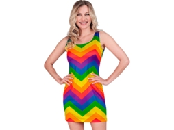 Fantasia ou Vestido de Festa Fashion com listras multicoloridas para mulher