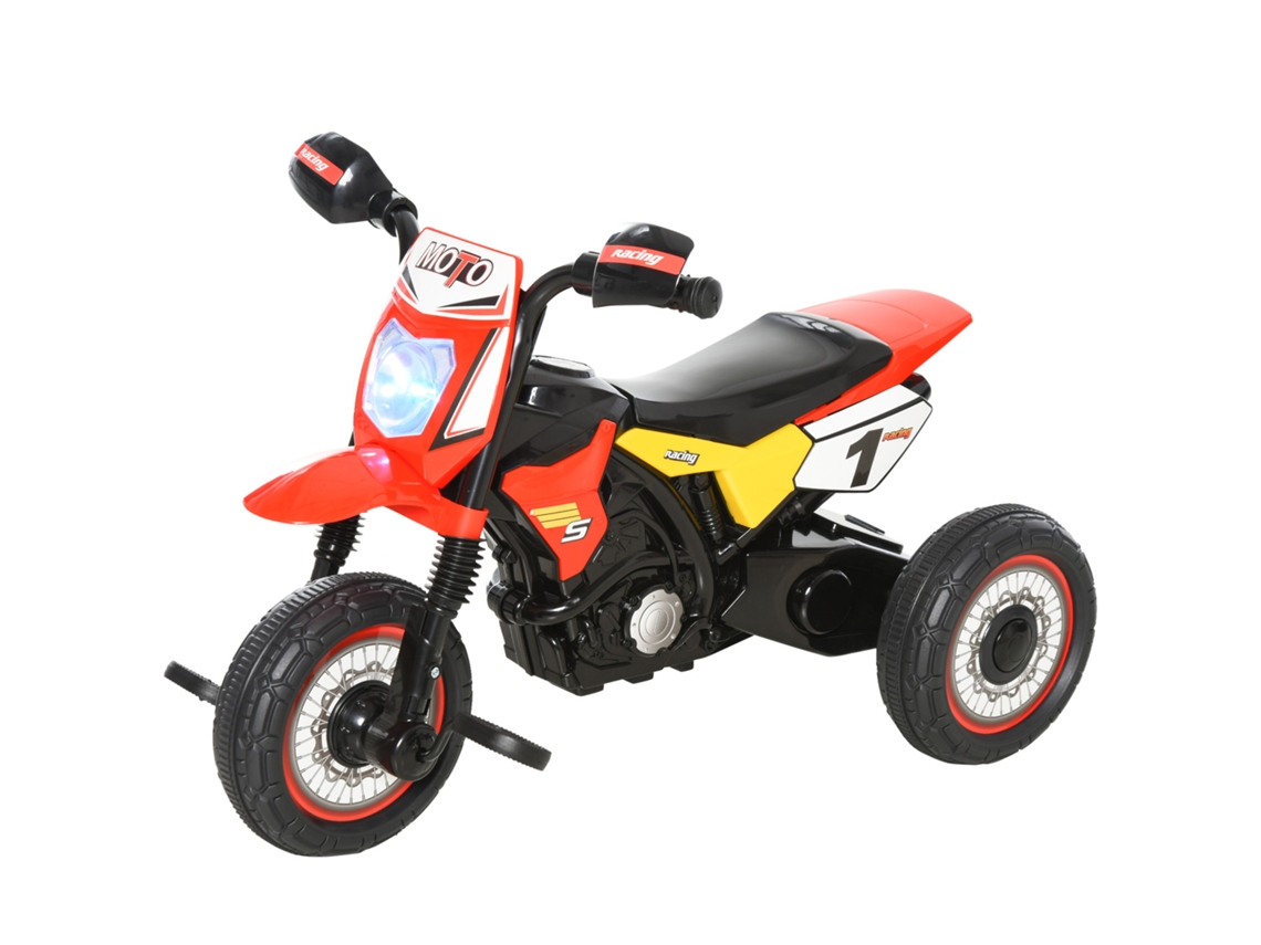 Moto de Equilíbrio Infantil Vermelha 71x40x51cm para Bebês Acima de 18 Meses, 3 Rodas com Luzes, Som e Pedais Design Exclusivo. Ge