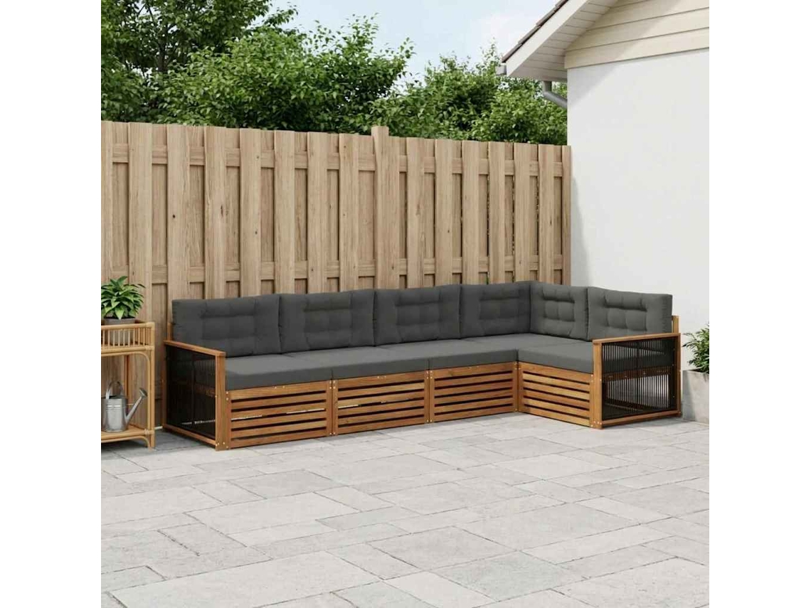 Vidaxl Conjunto De Sofás Para Exterior 5 Pcs Natural E Antracite