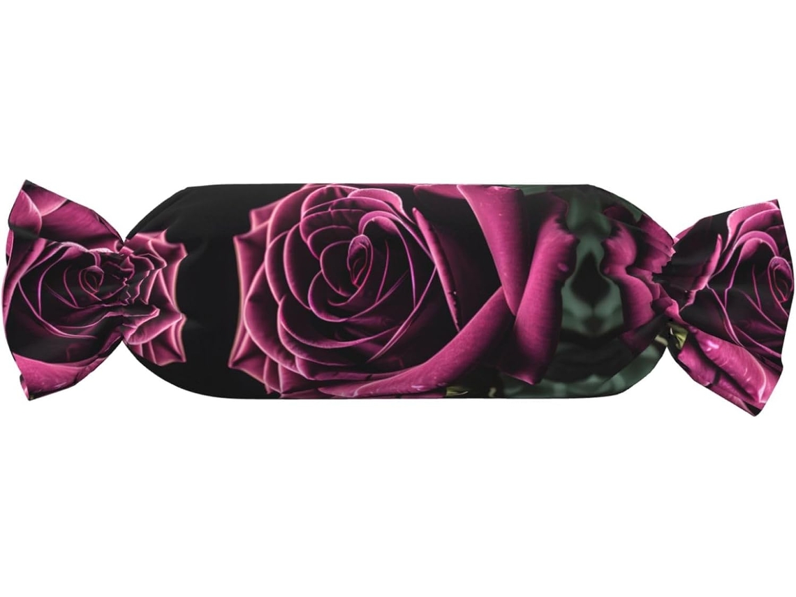 Almofada Cilíndrica Formato de Doce com Estampa Rosas Góticas 100 % Poliéster Ideal para Viagens, Casa e