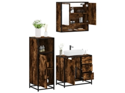 Vidaxl 3 Pcs Conjunto De Móveis Wc Madeira Processada Carvalho Fumado