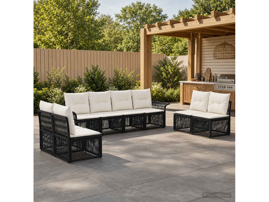 Vidaxl Conjunto De Sofá De Jardim 8 Unid. Preto Vime Pe