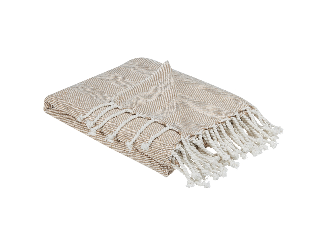 Manta Beige Con Flecos Beliani Tilmi De Algodón Beige 130x160x1