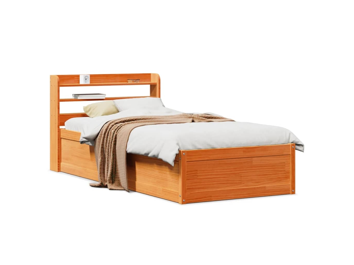 Vidaxl Estrutura Cama C/ Cabeceira 100x200cm Pinho Maciço Castanho-mel