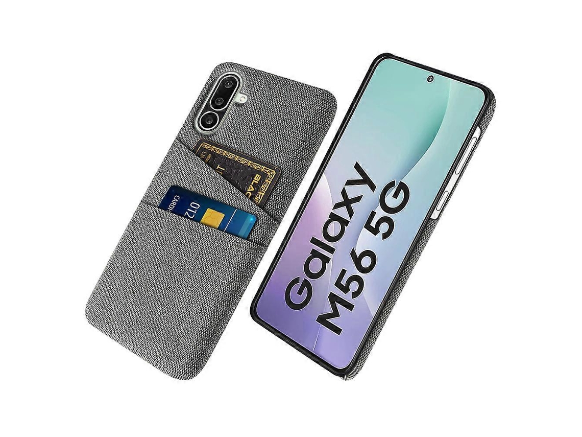 Capa De Tecido Capa Rígida De Pc Para Samsung Galaxy M56 5g Da Tkdaddy Com Dois Compartimentos Para Cartão Cinza