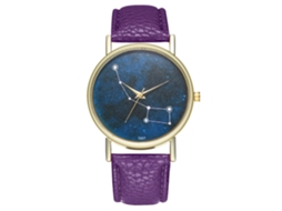 Relógio analógico de quartzo com pulseira de PU para mulheres e homens, estrela (roxo)