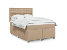 Vidaxl Cama Com Molas/colchão 140x200 Cm Couro Artificial Cappuccino
