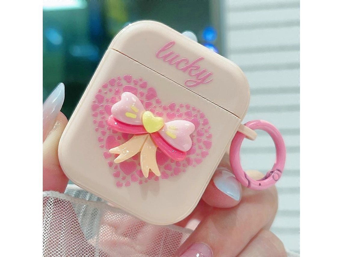 Capa protetora para fone de ouvido Bluetooth com laço 3D em formato de coração GIECY