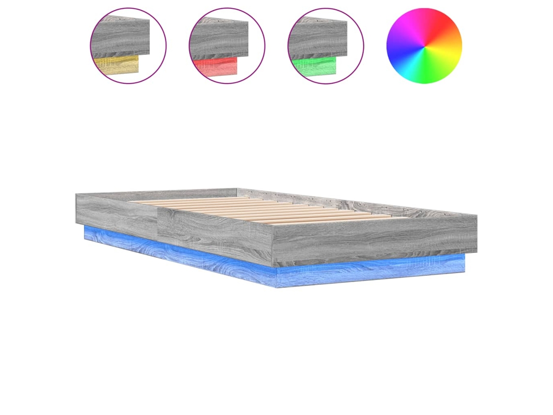 Estrutura de Cama com Luzes Led Cinzento Sonoma 90x200 cm MAISON EXCLUSIVE