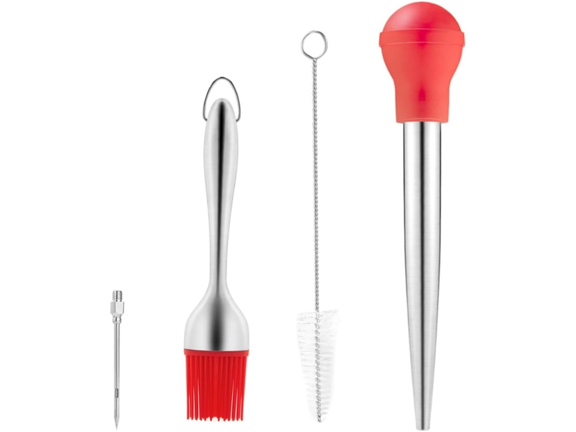 Conjunto De 4 Escovas Para Churrasco Em Aço Inoxidável E Silicone