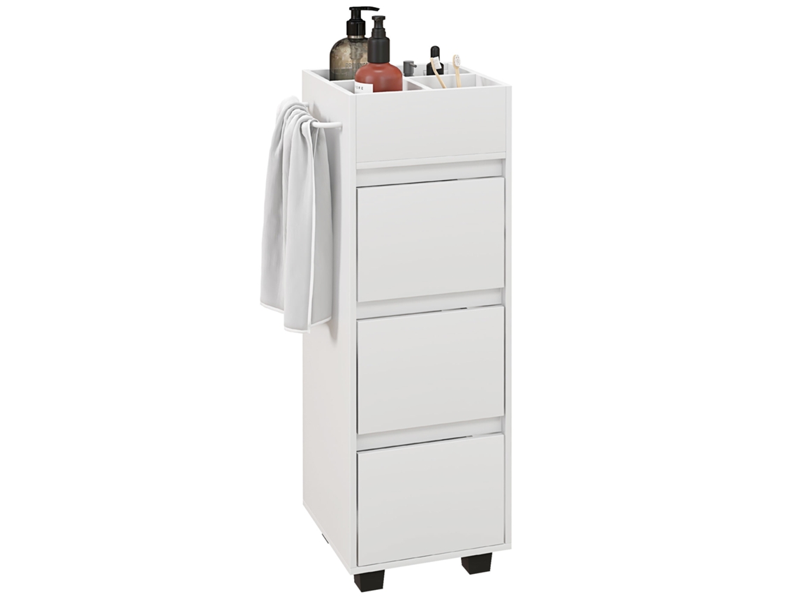 Armário de Banheiro com 4 Compartimentos, 3 Gavetas, Toalhitas, 35 X 30 X 90 Cm Branco S/MARCA