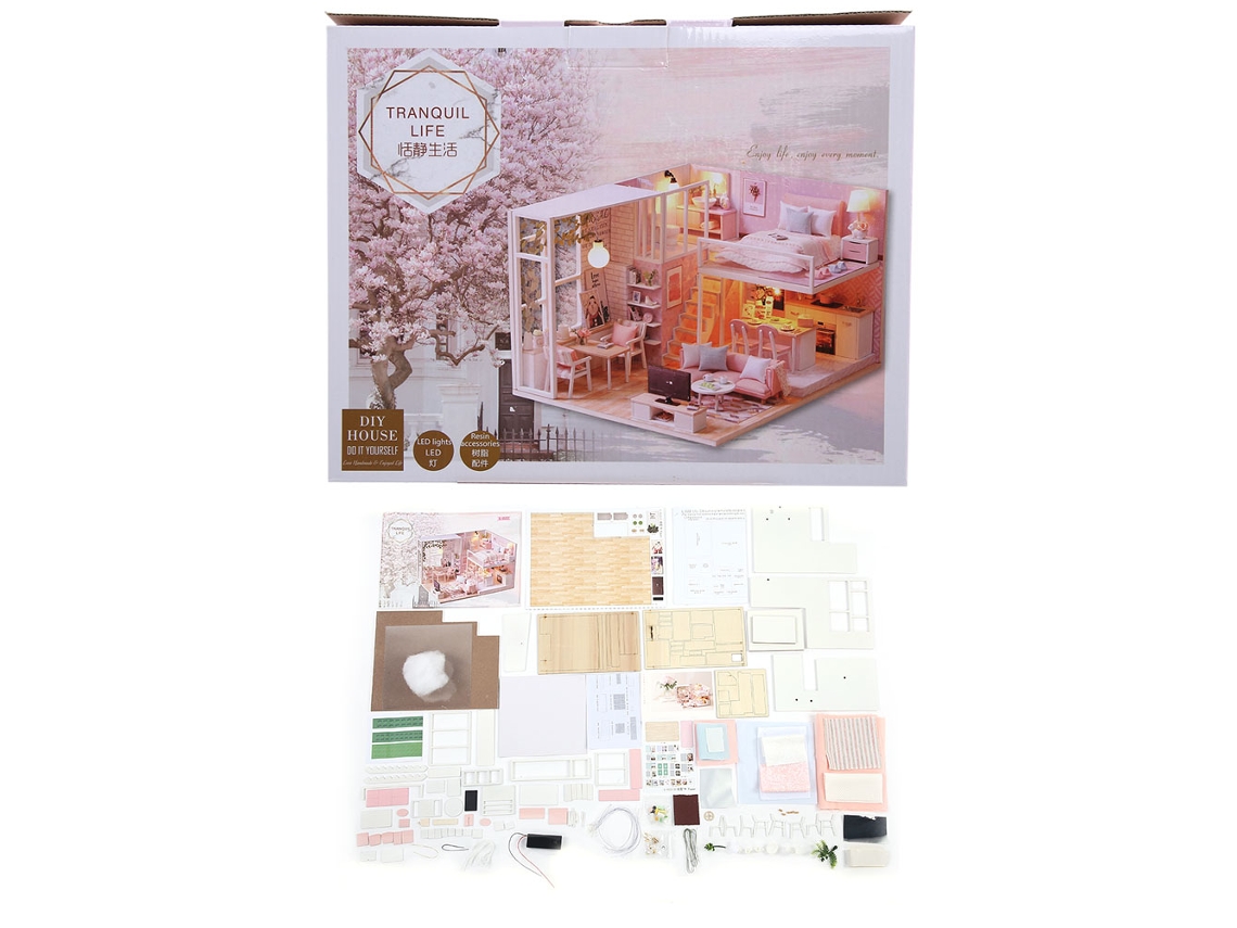 Kit de casa de bonecas em miniatura Walshlxq com luz LED 1/24, articulada, para adultos e crianças, presente faça você mesmo