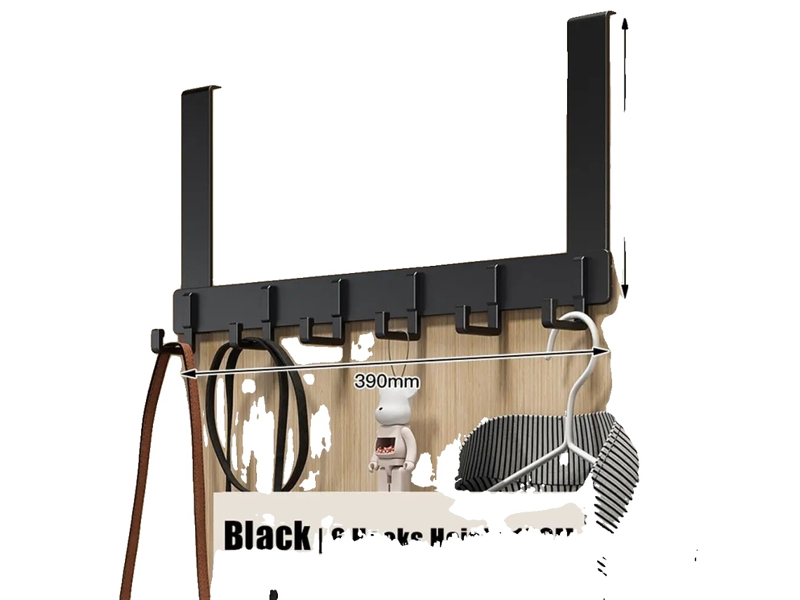 Ganchos De Porta, 6 Ganchos, Instalação Fácil, Preto-18cm