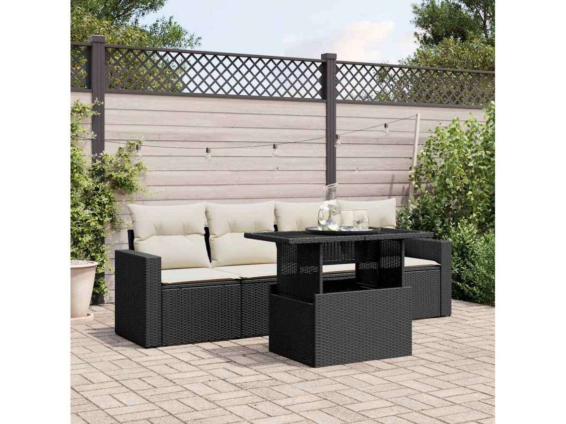 Vidaxl 5 Pcs Conjunto Sofás de Jardim com Almofadões Vime Pe Preto