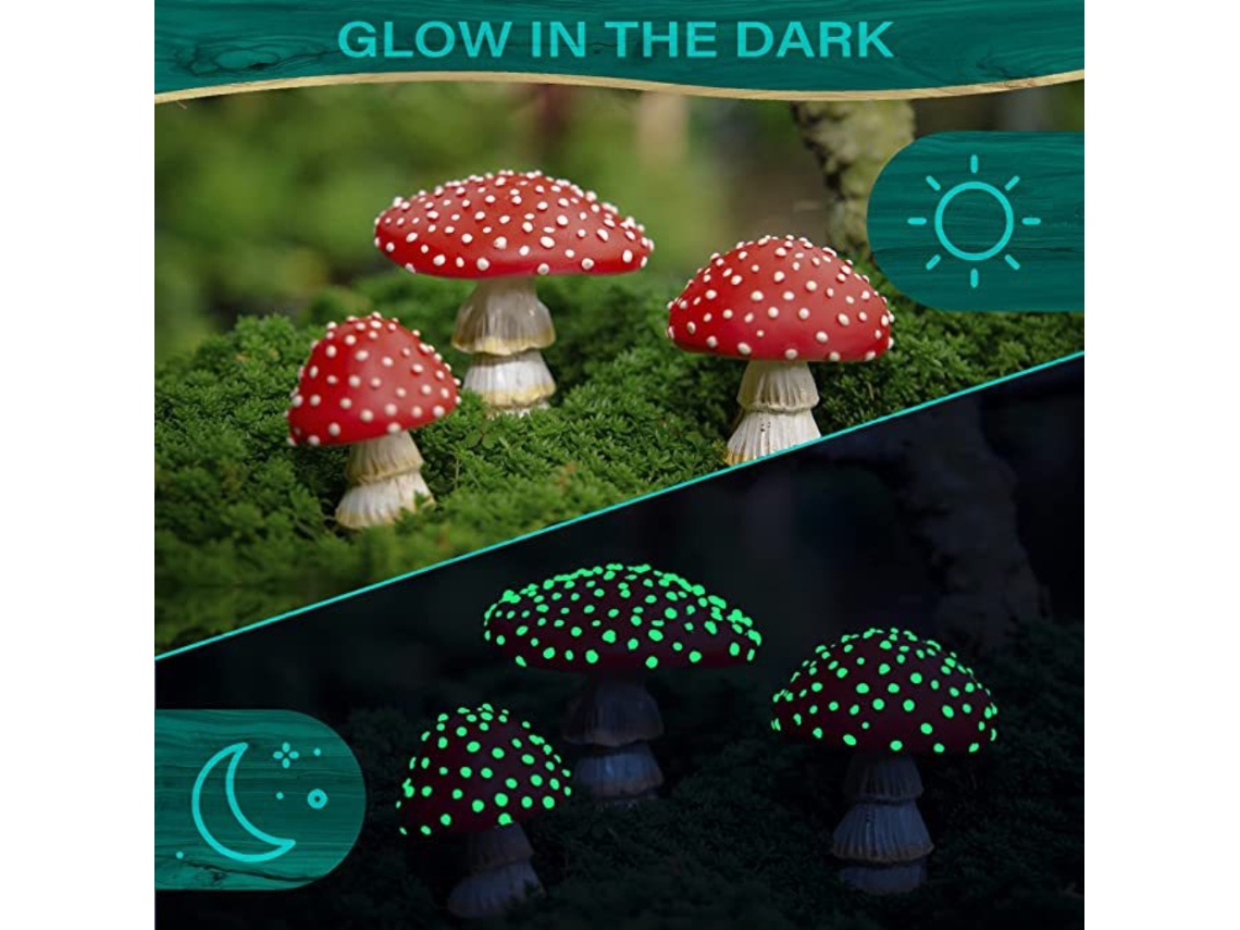 Primerox 3pcs Conjunto Cogumelos Luminosos Mini Estatuas Jardim Fadas Figurinas Diy Paisagem