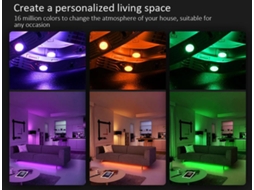 Lurelia Fita Led Rgb 15 M, Smd 5050, 18 Luzes, 44 Teclas, 12 V, 84 W, Bluetooth, App, Comando Remoto, Sincronização Musical