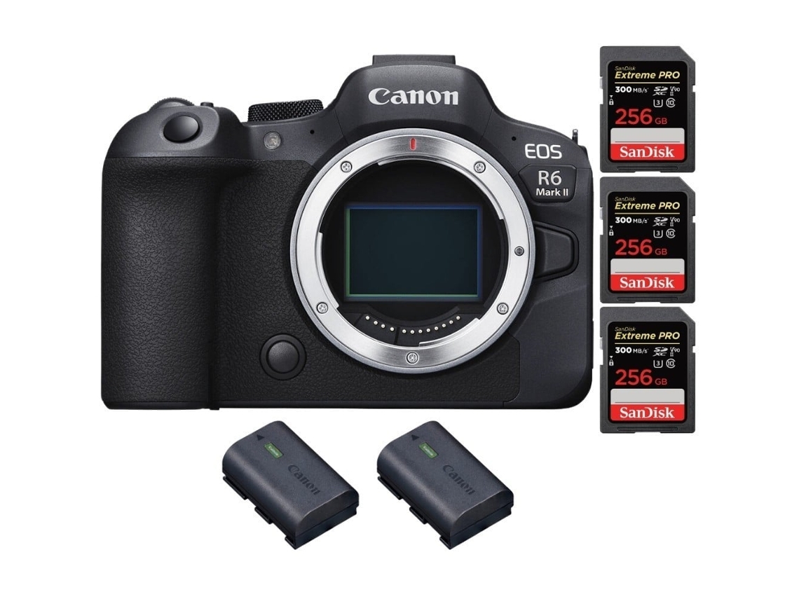 Eos R6 Mark Ii + 3 Sandisk 256gb Uhs ii 300mb/s + 2 Canon Lp e6nh Máquina Fotográfica Híbrida Full frame + Ebook Pricedirect CANON