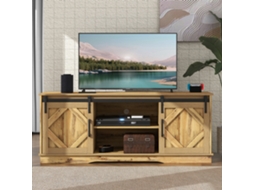 Armário Para Tv Grande 150x40x60cm Com 2 Portas De Correr Clássicas, Prateleiras Ajustáveis, Estilo Rústico Marrom