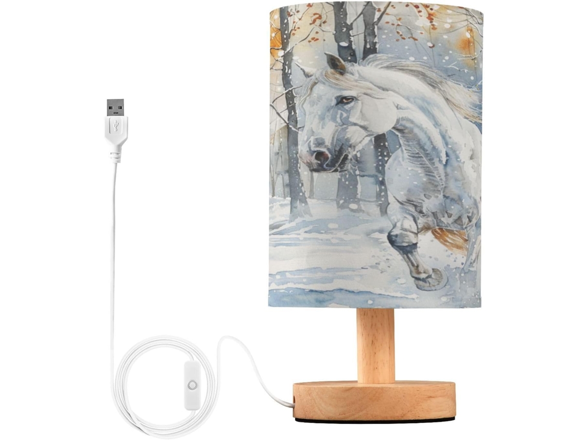 Abajur De Mesa Mnsruu Winter Para Quarto, Sala De Estar, Cavalo Branco, Neve, Luminárias De Cabeceira Inverno Com Portas
