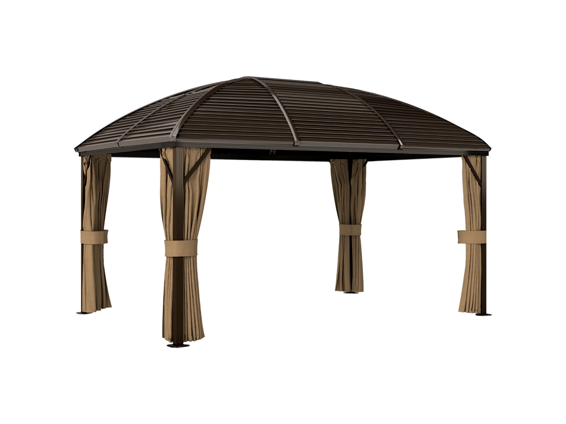 Pavilhão de jardim 4x3x2,8m, castanho, à prova d'água, 4 painéis laterais duplos, 2 ganchos de lanterna | S/MARCA