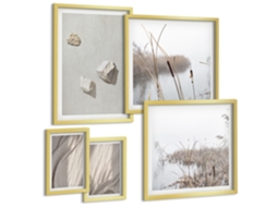 Pinturas Murais Modernas Paisagem Grama Flores Quente Moldura Dourada Fotos Para O Escritório Espelharte (conjunto De 5 Imagens)