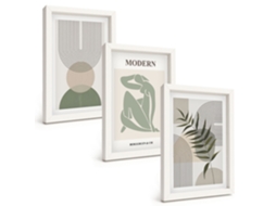 Conjunto De Pinturas Gráficos Elegantes De Plantas Moldura Branca Quadros Para A Sala De Estar Espelharte (3 Peças 20x30 Cm)