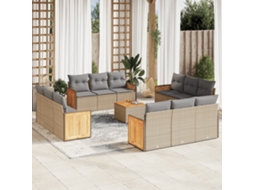 Vidaxl 13 Pcs Conjunto De Sofás P/ Jardim Com Almofadões Vime Pe Bege