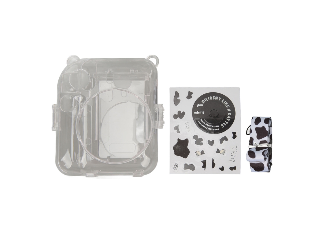 Funda Para Cámara Instantánea Instax Mini 12 Con Correa Y Pegatina, Estuche Protector Duradero De Pc De Patrón De Vaca
