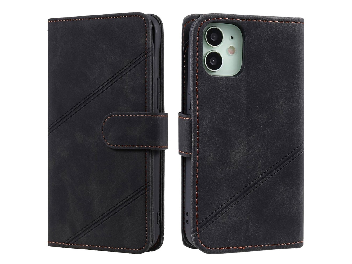Capa Inch Para Iphone 12 Mini Pele Sintética Com Porta-cartões Preto