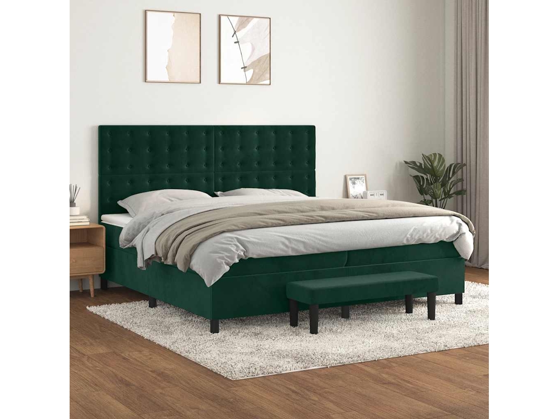 Vidaxl Cama Com Molas/colchão 200x200 Cm Veludo Verde-escuro
