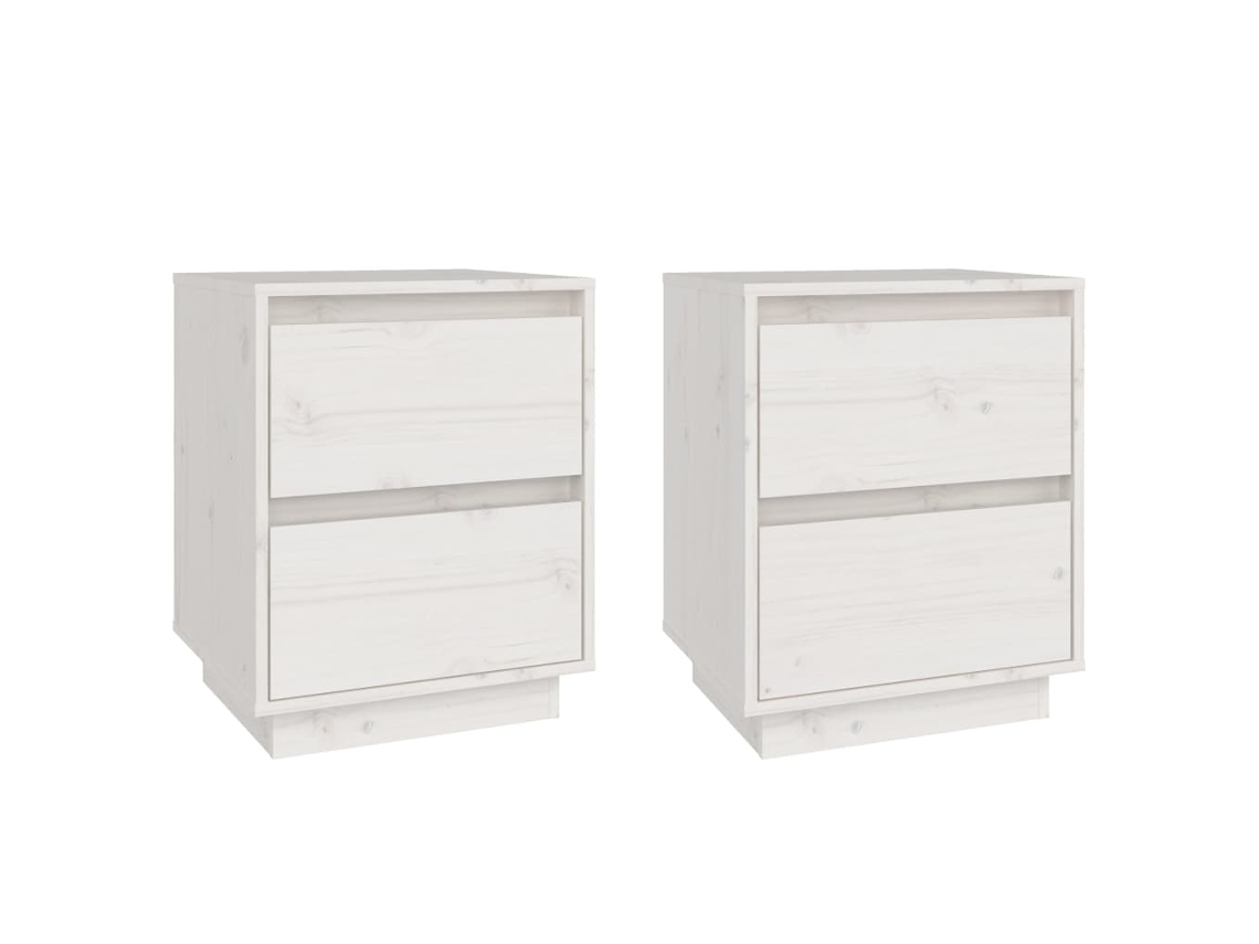 Conjunto de 2 Mesas Pinho Maciço Branco Cabeceira MAISON EXCLUSIVE (40x35x50 cm)